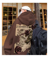 Y2K Vintage Rose Graphic Print Hoodies For Men Goth Fashion Streetwear Clothes Casual Fleece Hip Hop Loose Pullover Sweatshirts