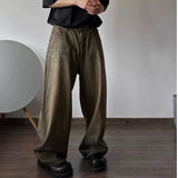Oil Wax Coating Distressed Silhouette Jeans for Men and Women Washed Streetwear Baggy Denim Trousers Oversized Ropa Hombre Cargo