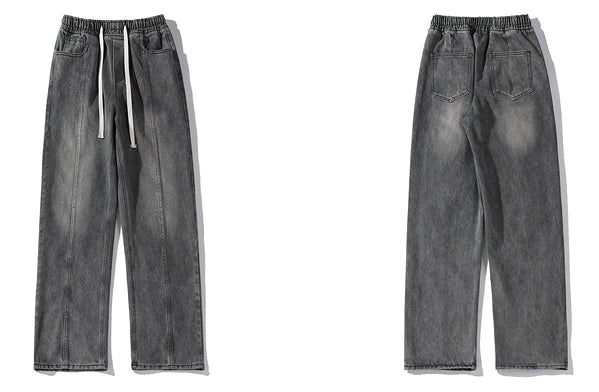 fashion loose streetwear denim pants unisex casual drewstring elastic waist jean pants hip hop trousers joggers mens baggy jeans unique joggers style 3250