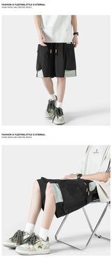 trendy patchwork shorts for men baggy track pants side pockets basketball short pants hip hop street male shorts unique shorts style 3234
