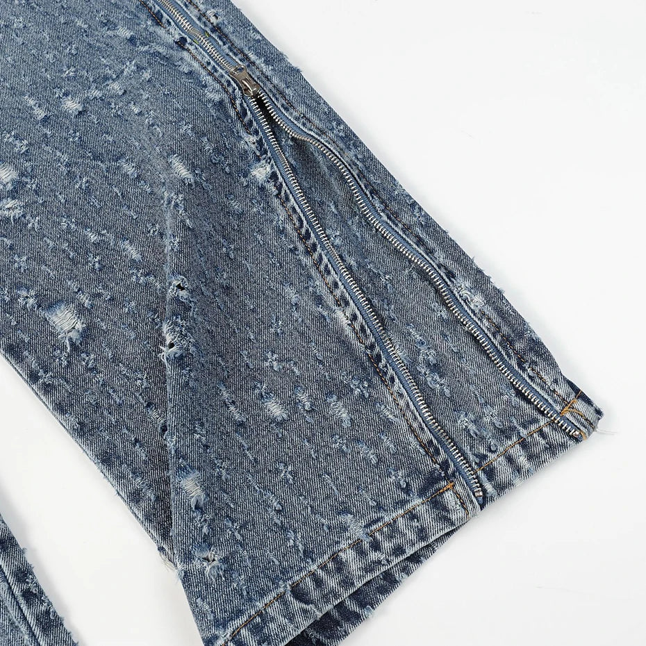 distressed ripped vintage blue baggy jeans men multi pocket cargo jeans casual loose denim pants streetwear harajuku jeans military streetwear pants