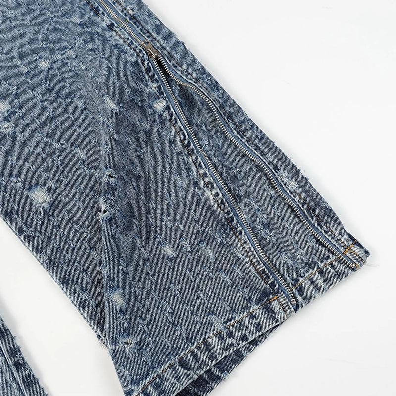 distressed ripped vintage blue baggy jeans men multi pocket cargo jeans casual loose denim pants streetwear harajuku jeans military streetwear pants