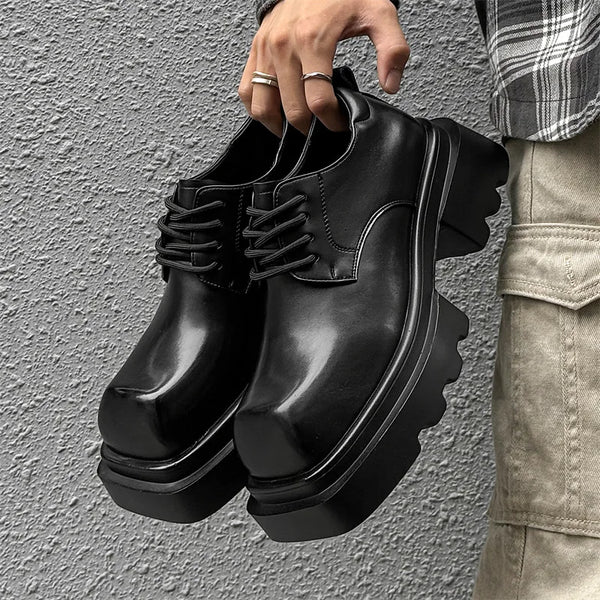 High Street Increase Derby Shoes Men's Streetwear Fashion Thick Sole Platform PU Leather Casual Luxury Designer Shoe