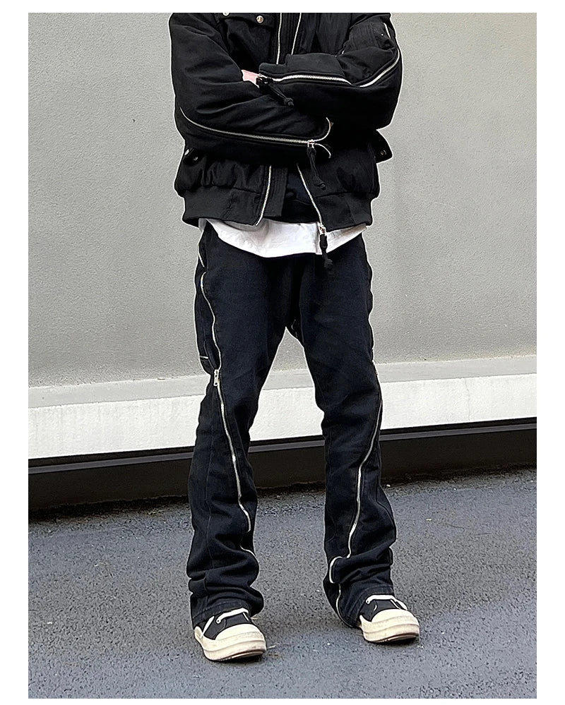 retro washed denim jean pants 2023 new casual zipper open loose straight jeans hip hop y2k pants mens jeans streetwear joggers unique joggers style 4205