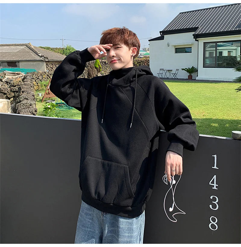 Autumn Turtleneck Fleece Hoodies Men 2024 New High Street Oversize Pullover Hoodie Unisex Y2K Vintage Hooded Sweatshirts Clothes