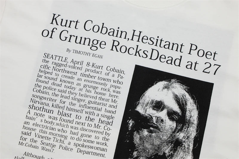 Skatercore Aesthetic print tee – Vintage Band Cobain Portrait Print Heavyweight Short Sleeve