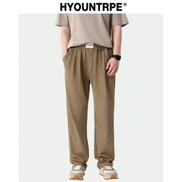 mens pants casual elastic waist drawstring straight trousers streetwear new fashion traf homme pants minimalist street pants