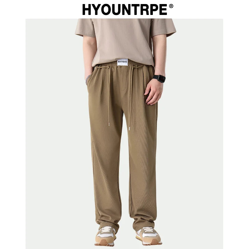 mens pants casual elastic waist drawstring straight trousers streetwear new fashion traf homme pants minimalist street pants