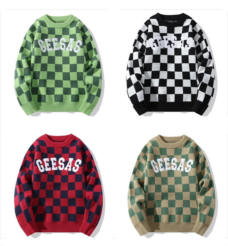 rainbowtouches streetwear men sweaters winter clothes long sleeve casual knitted tops harajuku plaid pullovers couple sweater Y2K vintage urban hoodie, trendy hip hop style outerwear, streetwear fashion hoodie