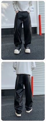 men streetwear fashion hip hop loose casual straight leather motorcycle pant man y2k trousers pants stage clothing unique default style 2424