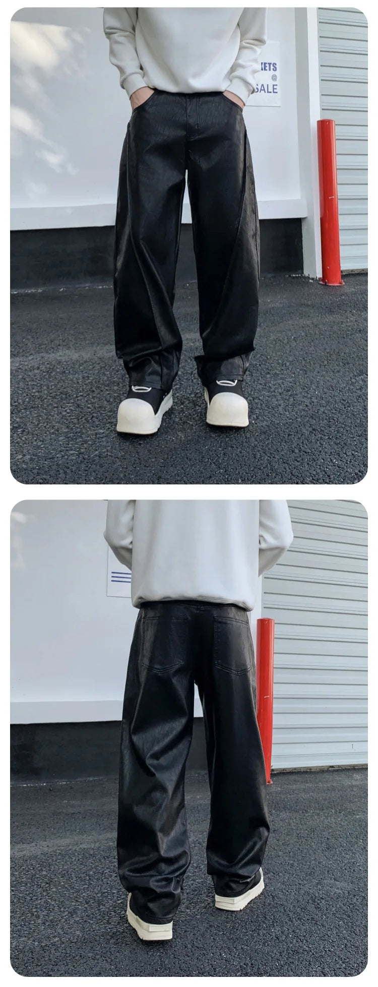 men streetwear fashion hip hop loose casual straight leather motorcycle pant man y2k trousers pants stage clothing unique default style 2424