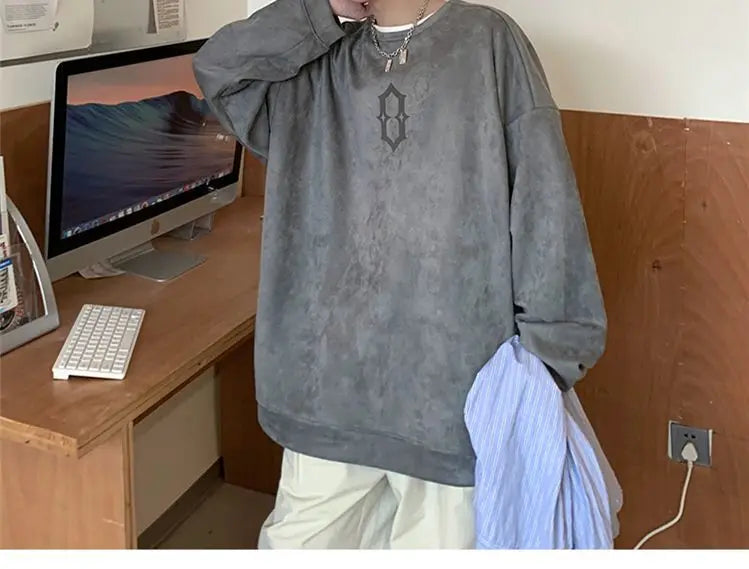 Super Hot Korean Suede Personalized Street Sweatshirt Men's American Loose Y2K Spring and Autumn Pullover Jacket Retro Ins Top
