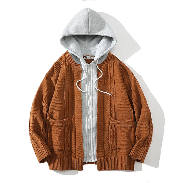 hip quality wear unisex image design everyday fit 1c526a graphic hop material high men-hooded-knitted-cardigan-sweater-coat-autumn-winter-fake-two-piece-hooded-drawstring-jacket-unisex-streetwear style print style oversized - essential casual fashion premium urban streetwear streetwear design ID 38a6c