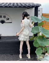 Vintage Chinese Style Cheongsam High Split Mini Dress 2024 Tie Dye Gothic Women Aesthetic Bandage Dresses Y2k Sexy Bodycon Robe
