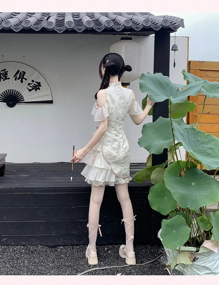 Vintage Chinese Style Cheongsam High Split Mini Dress 2024 Tie Dye Gothic Women Aesthetic Bandage Dresses Y2k Sexy Bodycon Robe