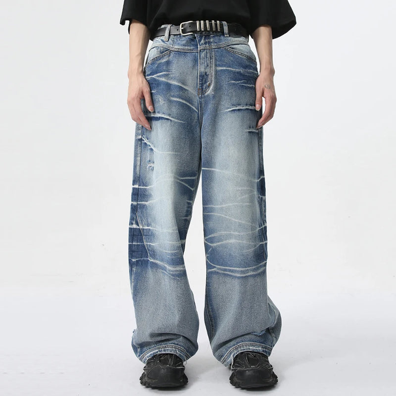 vintage blue baggy jeans man loose straight denim pants harajuku hip hop jeans trousers men vintage washed jeans
