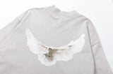 Y2k Tribal flame – Kanye White Pigeon Washed Old Vintage Loose Sleeve Round Nec