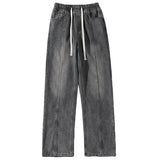 fashion loose streetwear denim pants unisex casual drewstring elastic waist jean pants hip hop trousers joggers mens baggy jeans streetwear sweatpants