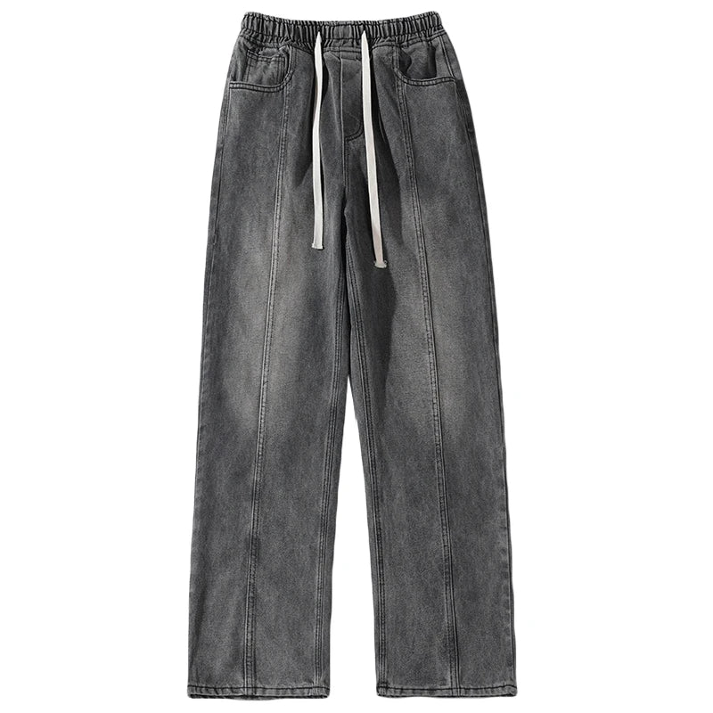 fashion loose streetwear denim pants unisex casual drewstring elastic waist jean pants hip hop trousers joggers mens baggy jeans streetwear sweatpants
