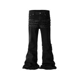 y2k streetwear trendy oversized micro flare jeans black ro hip hop washed tassel distressed denim jean raw edge mens wide pants unique jeans style 753
