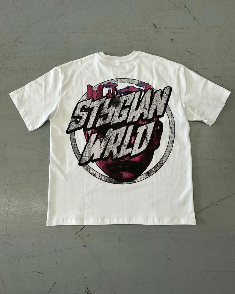 Vaporwave Chrome logo – Y2K Fashionable Gothic Punk Devil Pattern Printed T Shirt Me