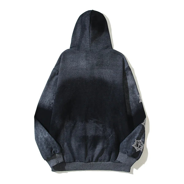 High Street Tie Dye Letter Embroidery Terry Hooded Hoodies For Men And