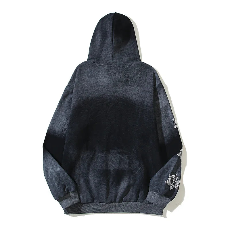 High Street Tie Dye Letter Embroidery Terry Hooded Hoodies For Men And