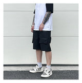 Retro Fashion Vibe Summer Cargo Shorts Functional Pockets Press Glue Zipper Straight Shorts Baggy Casual Split Knee-length