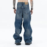 2024 autumn and winter new wave pants wash do old outline jeans ripped baggy denim