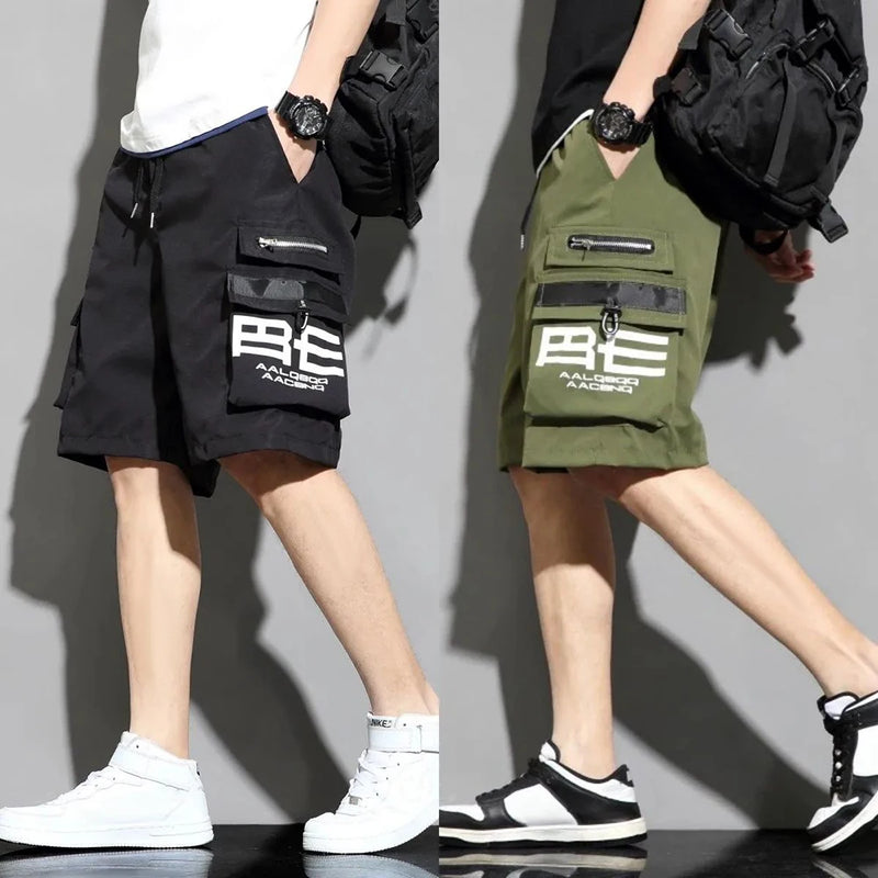 2024 summer fashion high street thin overalls mens shorts casual loose large size quarter pants high quality wide leg pants drawstring street shorts