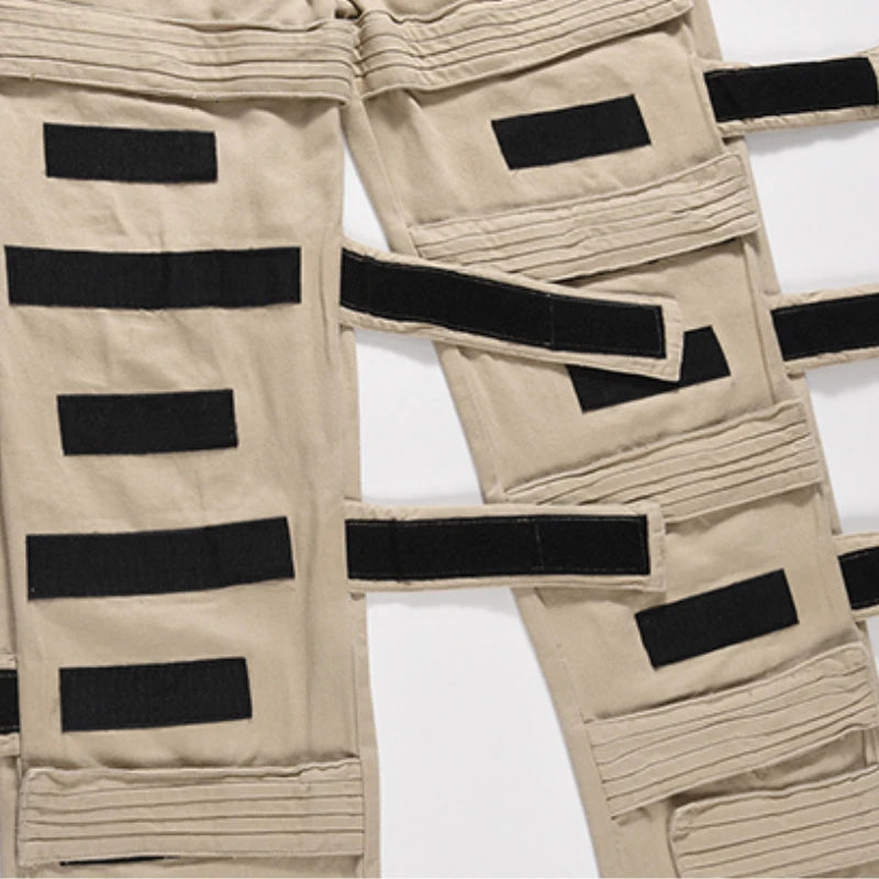 fashion velcros denim jean pants streetwear mens new casual hip hop streetwear tactical straight trousers joggers men y2k pants unique joggers style 3672