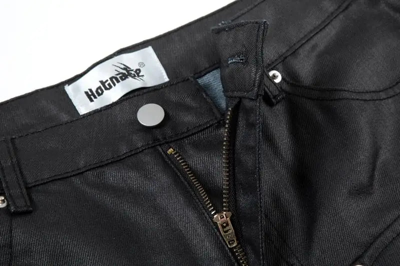 streetwear kanye slim fit feet coated black jeans pants for men pocket brushed wax tapered pants man casual cargo jeans y2k unique cargo style 4561