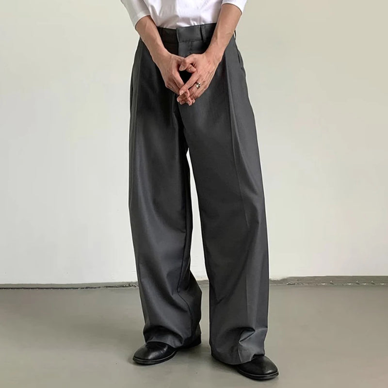 mens straight tube ice silk pants casual slacks youth thin wide leg pants business summer pants soft vintage trousers unique default style 996