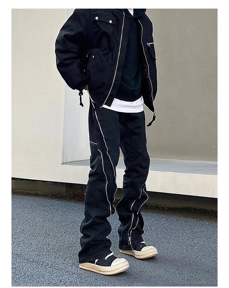 retro washed denim jean pants 2023 new casual zipper open loose straight jeans hip hop y2k pants mens jeans streetwear joggers unique joggers style 4203