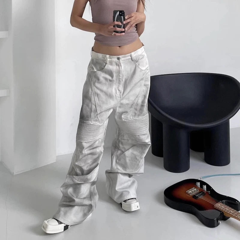 european and american high street washed distressed wide leg jeans pants y2k hip hop splashing ink pleated beggar jeans vintage stacked flare jeans