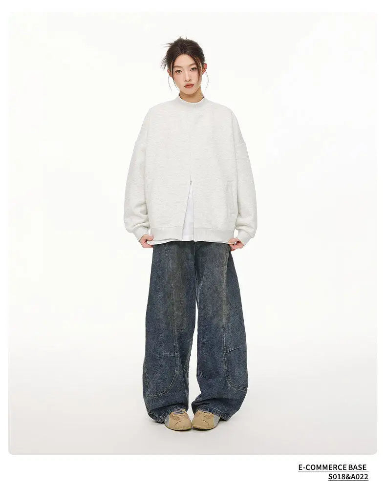 Stand Collar Half Zipper Pullover Casual Sweatshirt Men Women Streetwe