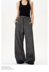 men women streetwear fashion loose casual belt wide leg suit pant boyfriend straight trousers baggy pants unique default style 2358