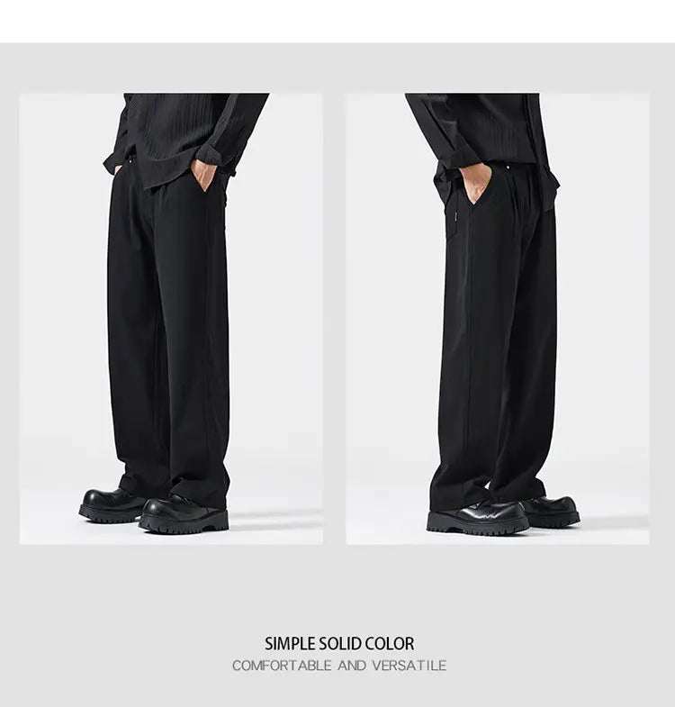 mens trend streetwear fashion loose casual plus size straight wide leg suit pant office man commute work pants trousers unique default style 2195