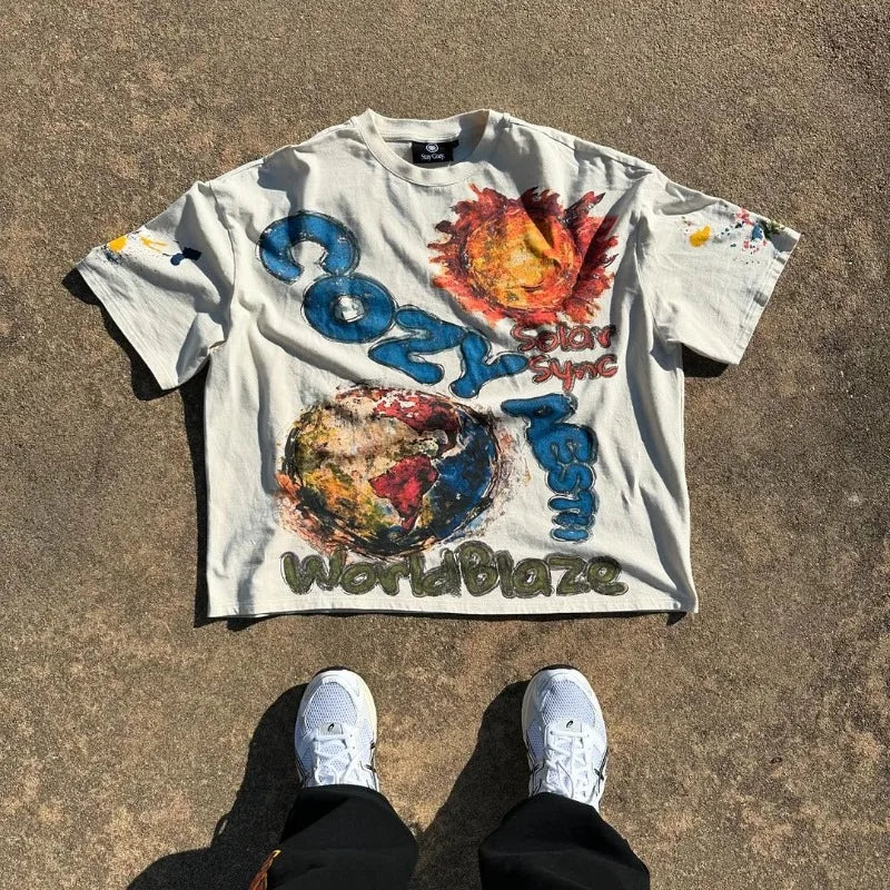 Anime Graphic tee – 2024 Summer American Retro Personalized Anime Print Oversize