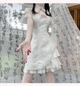 Vintage Chinese Style Cheongsam High Split Mini Dress 2024 Tie Dye Gothic Women Aesthetic Bandage Dresses Y2k Sexy Bodycon Robe