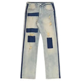 spring street fashion set mens blue plaid printed shirt color blocking trendy jeans 2 pcs set retro college suit male new unique jeans style 4686