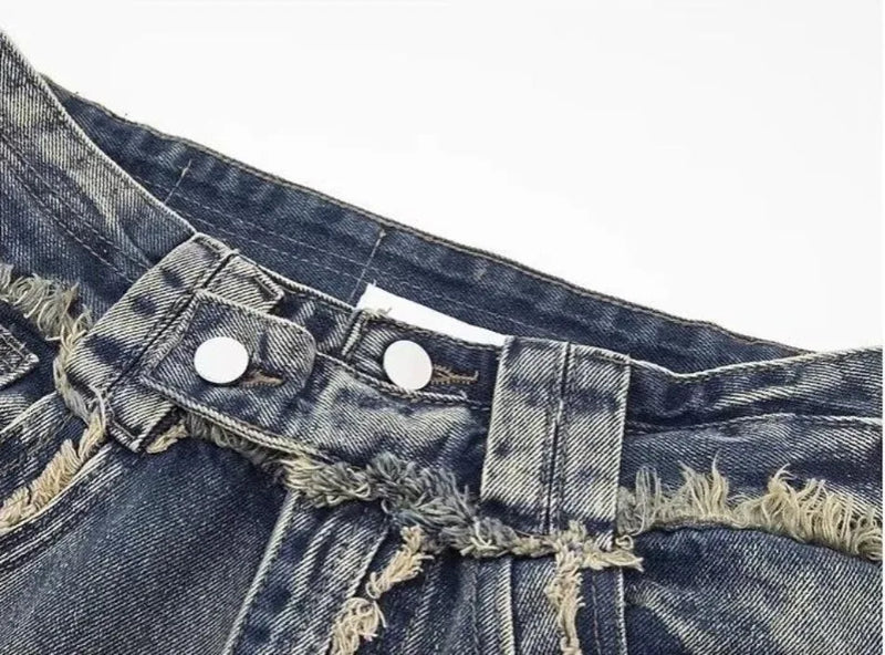 high street jeans mens spring autumn rough edge splicing design trendy denim pants multiple pockets punk cowboy flared trousers unique jeans style 428