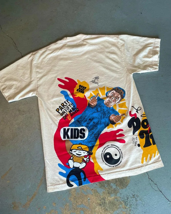 Trapwear Aesthetic print tee – Summer American New Trend Portrait Lettering Print Round Nec