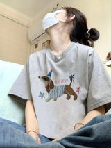 Y2k Graphic tee – New Pure Cotton Gray Korean Niche Short Sleeved T Shirt For