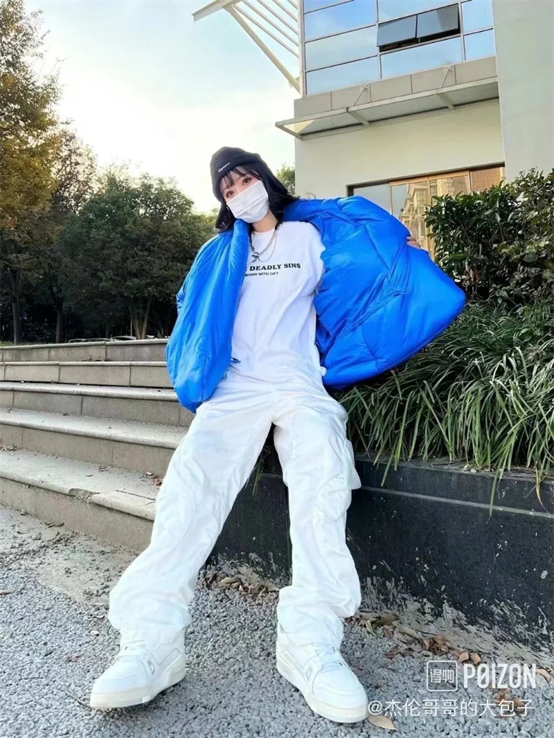 winter street style featuring kanye 2023 new high quality fashion high street plastic 3d cotton coat black blue design – premium quality jacket for men