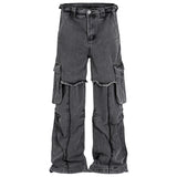 hi street black jeans side pockets patchwork cargo denim pants men streetwear hip hop baggy jeans trousers loose straight jeans unique cargo style 1860