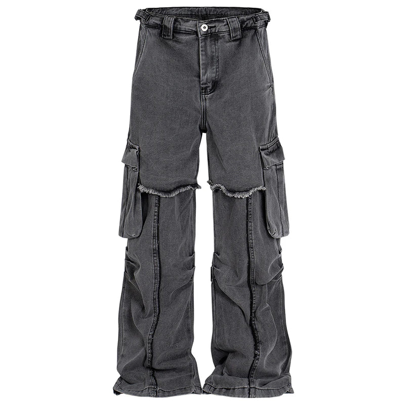 hi street black jeans side pockets patchwork cargo denim pants men streetwear hip hop baggy jeans trousers loose straight jeans unique cargo style 1860