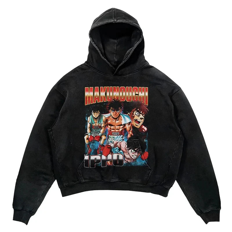 2024 Men Spring Hoodie Retro Japanese Anime Graphic Hoodies Boxer Hip