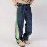 men streetwear fashion side splice hip hop loose casual wide leg straight baggy jeans pant cityboy jeans pants trousers denim street jeans