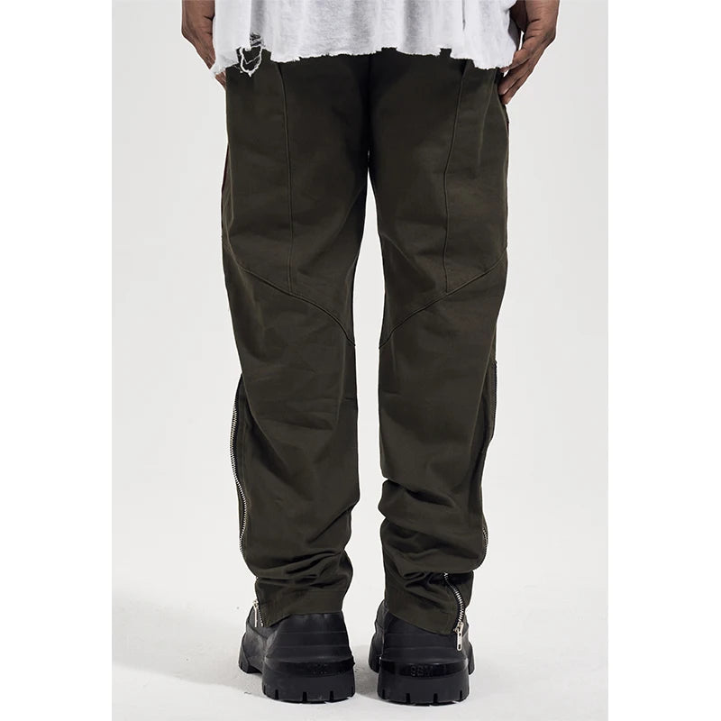 hip hop pants retro cargo straight pants mens patchwork side zipper harajuku streetwear joggers men casual loose cotton trousers urban active pants